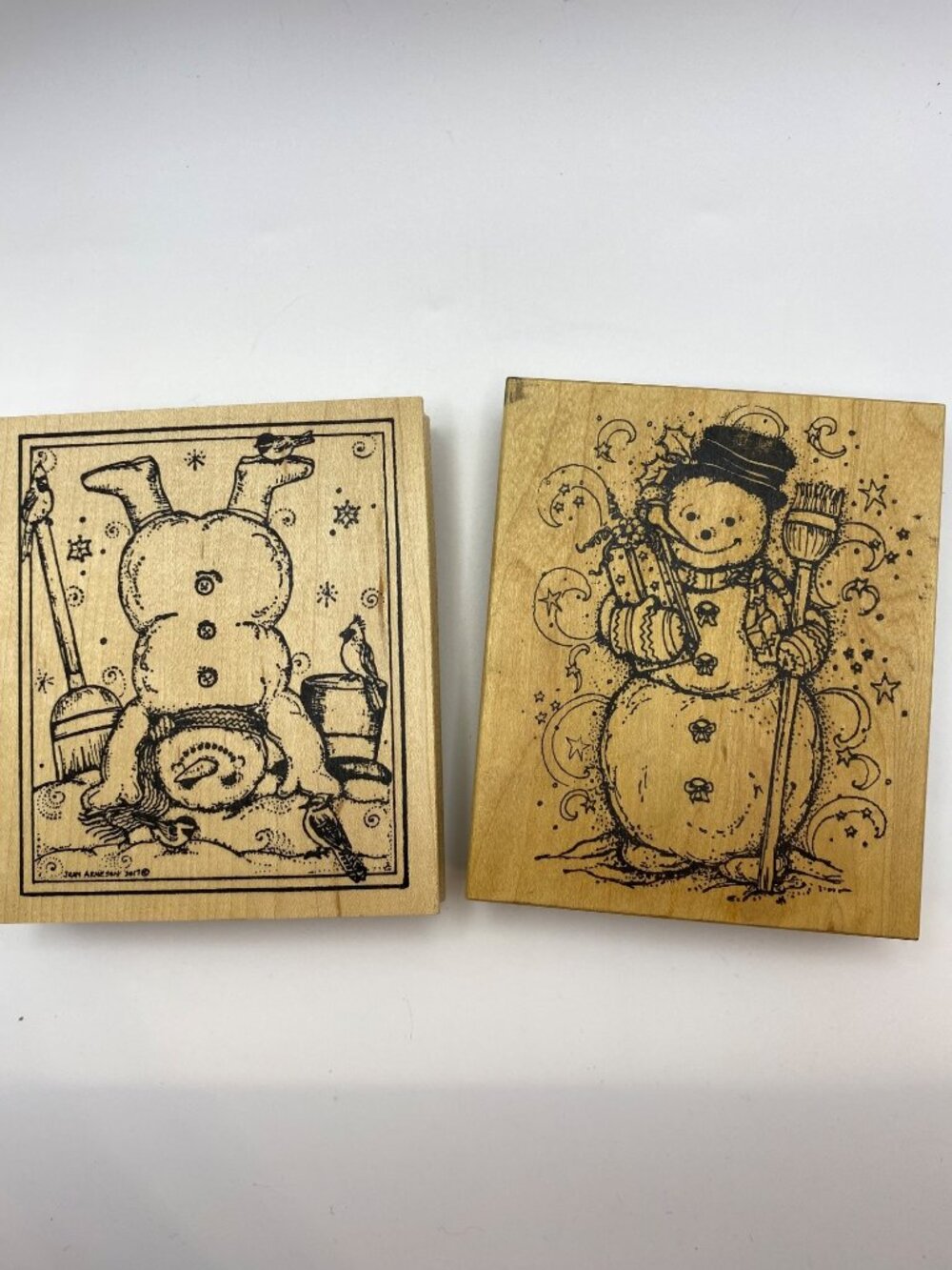 Northwoods Rubber Stamps Set Of 2 Snowman Wood-Mounted Stamps 2002 & 2017 Made I